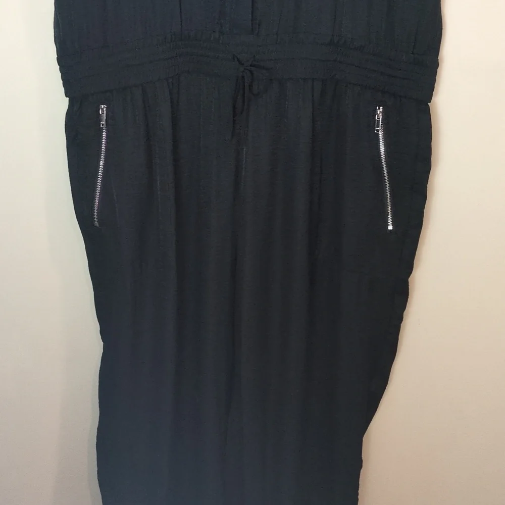 DKNY Black V-Neck Button Down Short Sleeve Rolled Ankle Hem Jumpsuit Women's XL